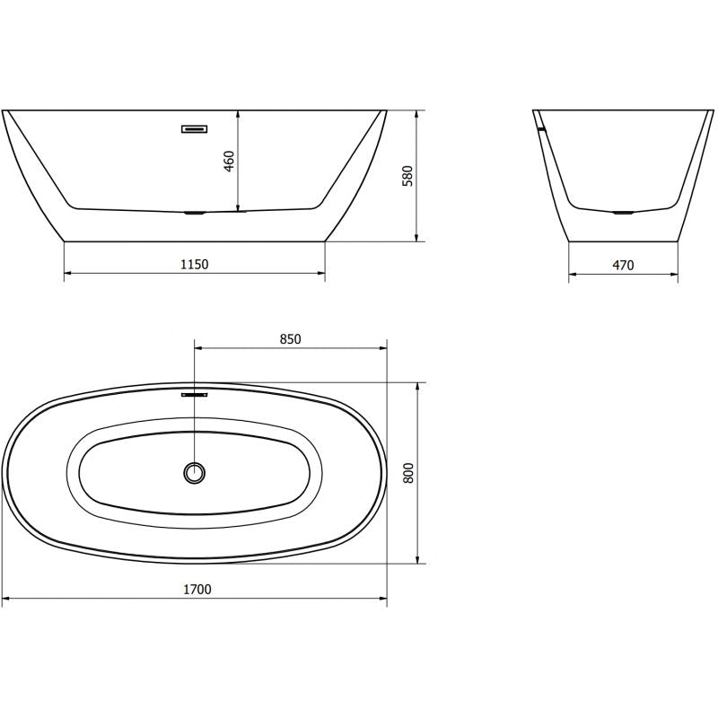 Fritstående badekar Mexen Eris 170 x 80 cm hvid/sort gun gray børstet overløb 1 stk.