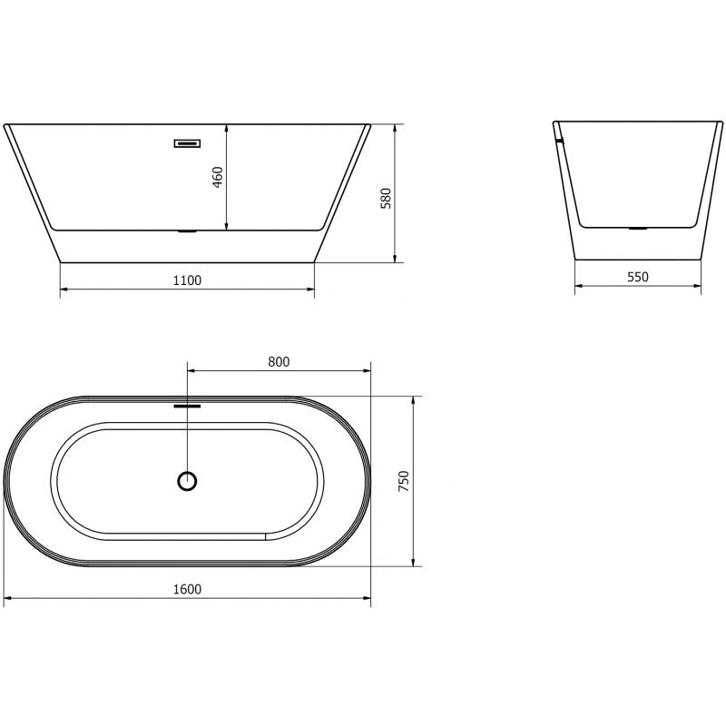 Fritstående badekar Mexen Flavia 160 x 75 cm hvid/sort med guldfarvet overløb, 1 stk.