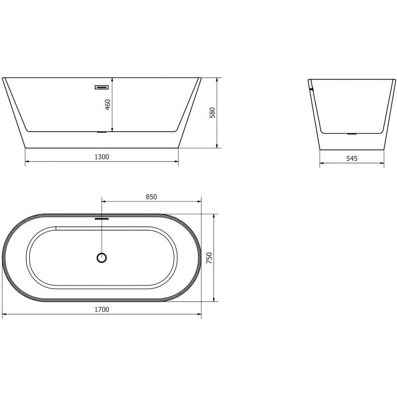 Fritstående badekar Mexen Flavia 170 x 75 cm hvid/sort med børstet kobber overløb, 1 stk.
