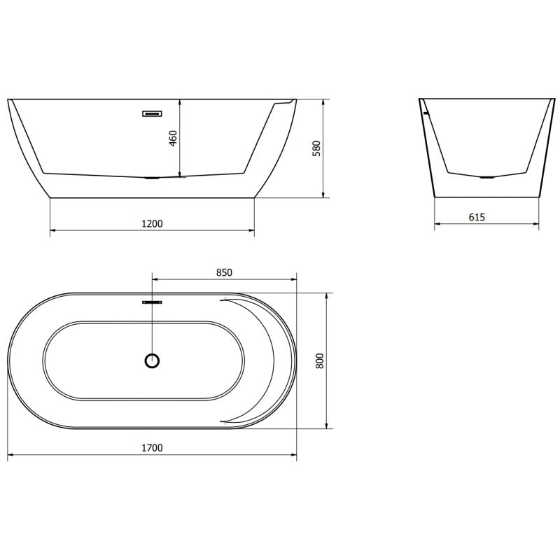 Fritstående badekar Mexen Laura 170 x 80 cm hvid 1 stk.