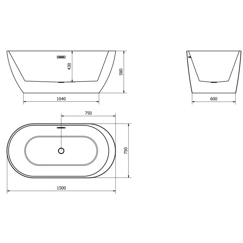 Fritstående badekar Mexen Livia 150 x 75 cm hvid 1 stk.