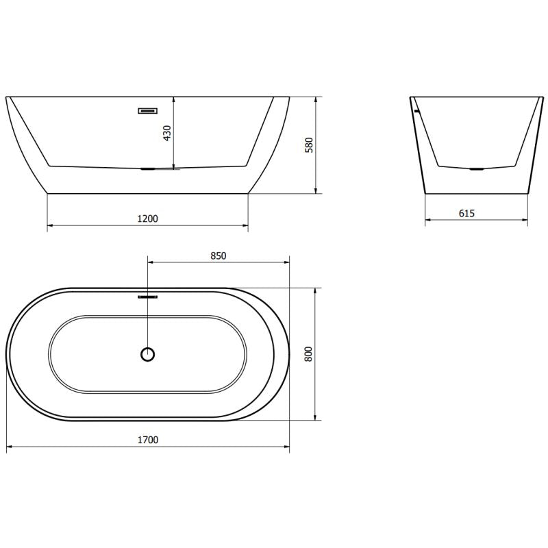 Fritstående badekar Mexen Livia 170 x 80 cm hvid 1 stk.