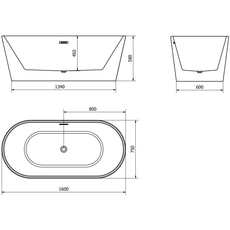 Fritstående badekar Mexen Luna 160 x 75 cm hvid/sort med overløb i rosa guld, 1 stk.