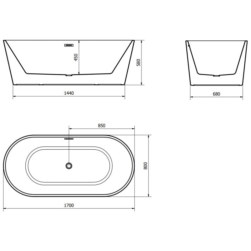 Mexen Luna fritstående badekar 170 x 80 cm hvid med krom overløb, 1 stk.