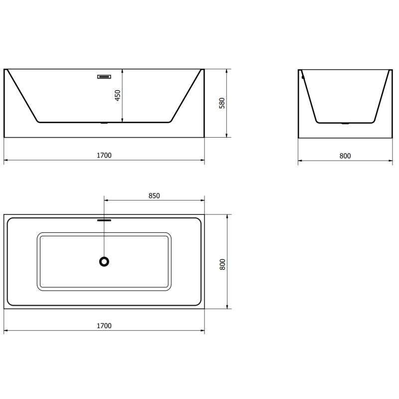Fritstående badekar Mexen Nita 170 x 80 cm hvid/sort med overløb gun metal 1 stk.