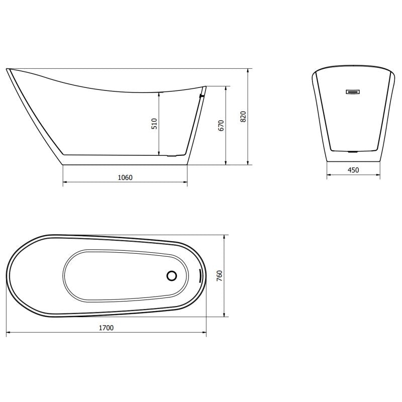Mexen Oviedo fritstående badekar 170 x 76 cm hvid 1 stk.