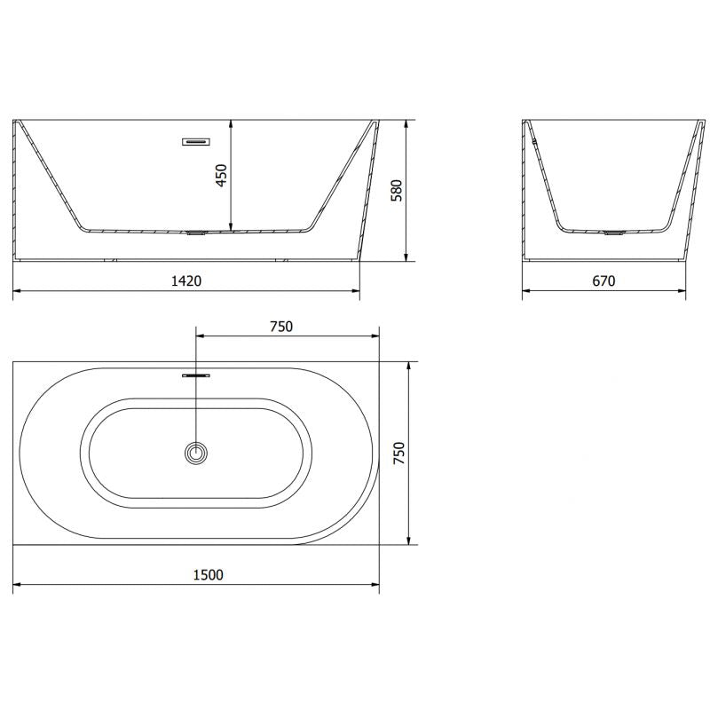 Venstrevendt hjørne fritstående badekar Mexen Mia 150 x 75 cm hvid/sort med overløb i rosa guld 1 stk.