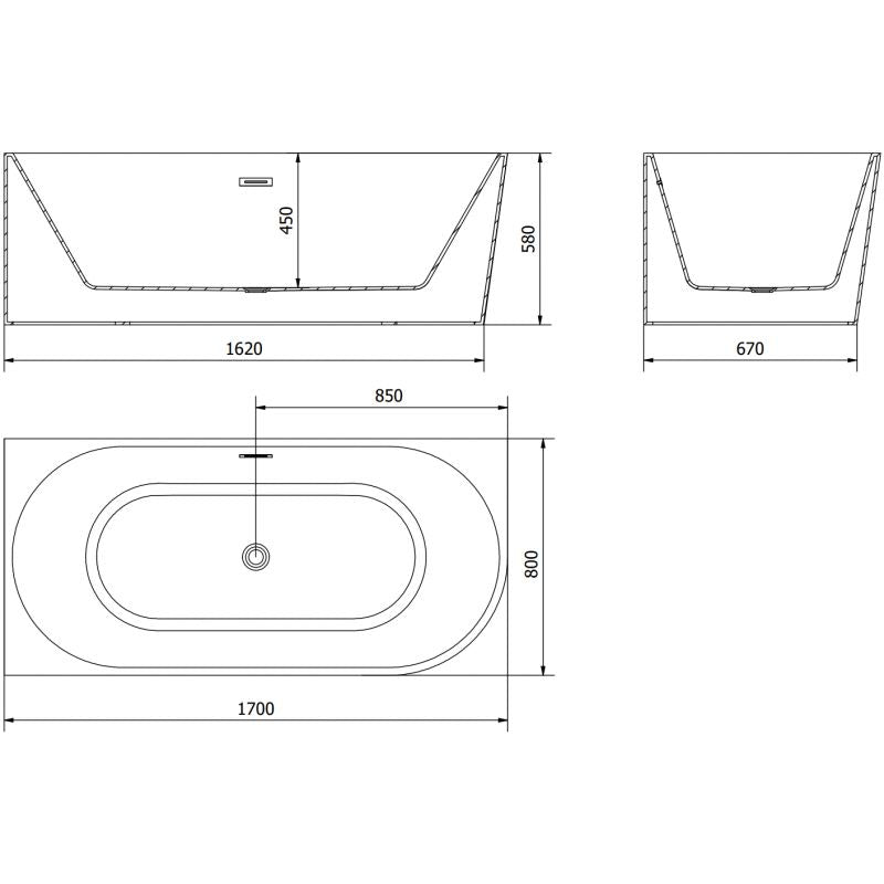 Venstrevendt fritstående hjørnebadekar Mexen Mia 170 x 80 cm hvid/sort med krom overløb, 1 stk.