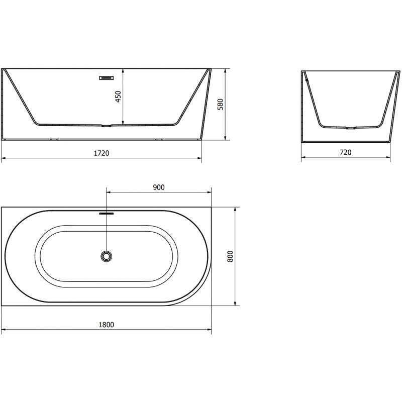 Venstrevendt fritstående hjørnebadekar Mexen Mia 180 x 80 cm hvid/sort med guldfarvet overløb, 1 stk.