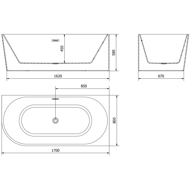 Højre hjørne fritstående badekar Mexen Mia 170 x 80 cm hvid/sort med overløb gun gray børstet 1 stk.