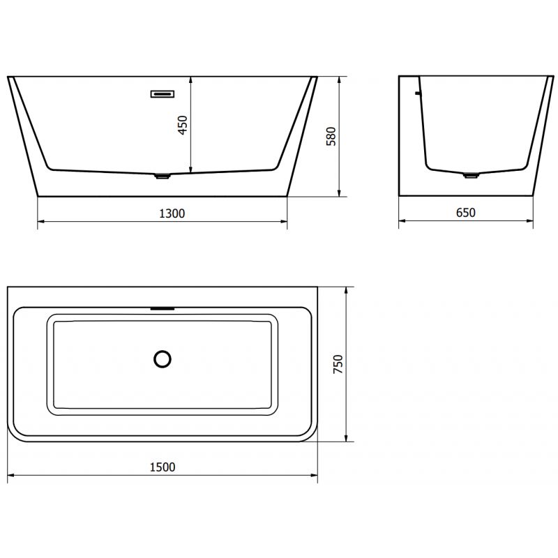 Mexen Volta fritstående vægmonteret badekar 150 x 75 cm hvid med guldløb 1 stk.