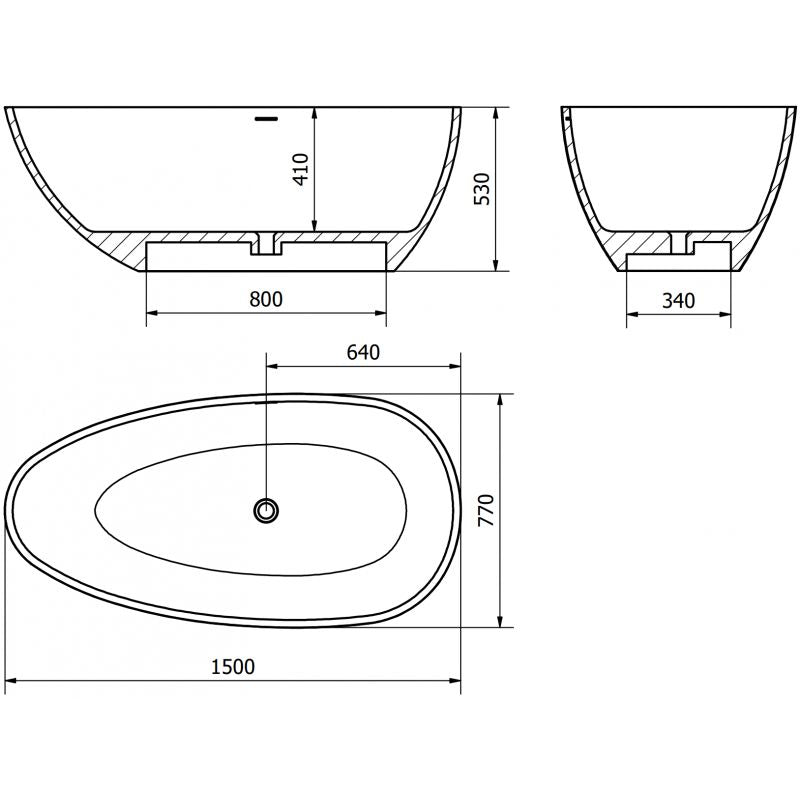 Fritstående badekar i konglomerat Mexen Imola 160 x 81 cm beton mat 1 stk.