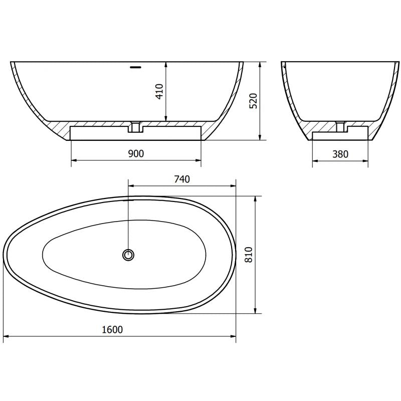 Fritstående badekar i konglomerat Mexen Imola 160 x 81 cm hvid højglans 1 stk.