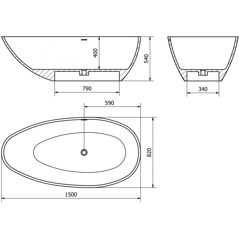 Fritstående badekar i konglomerat Mexen Milano 170 x 86 cm beton mat 1 stk.