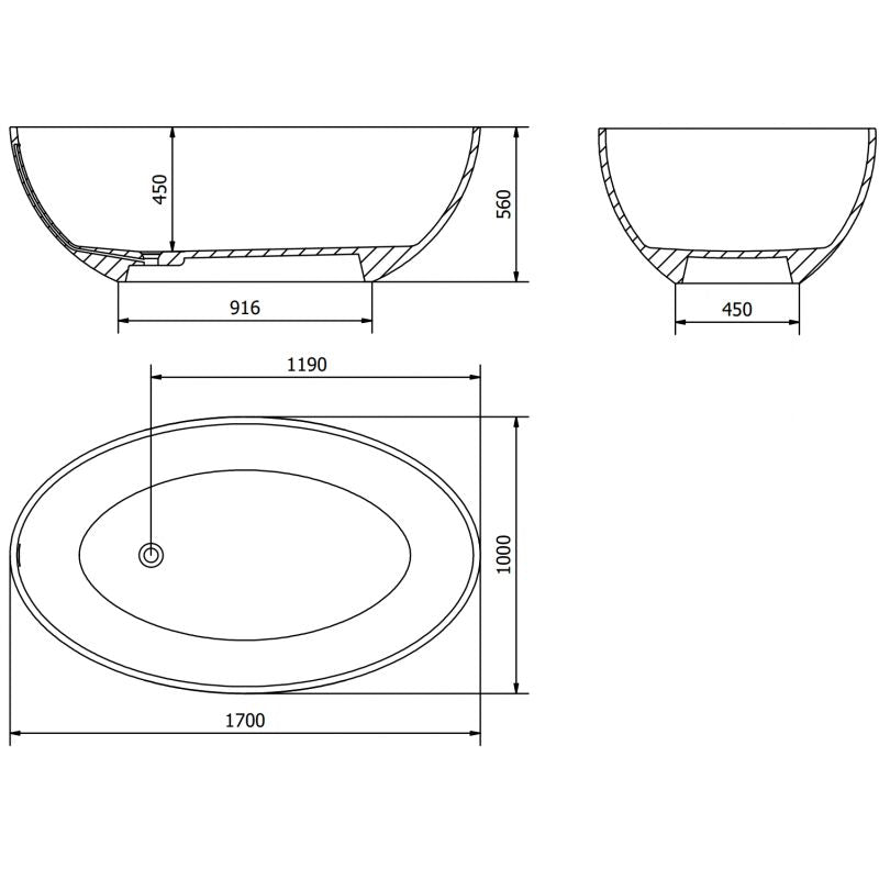 Fritstående badekar i konglomerat Mexen Prato 170 x 100 cm hvid mat 1 stk.