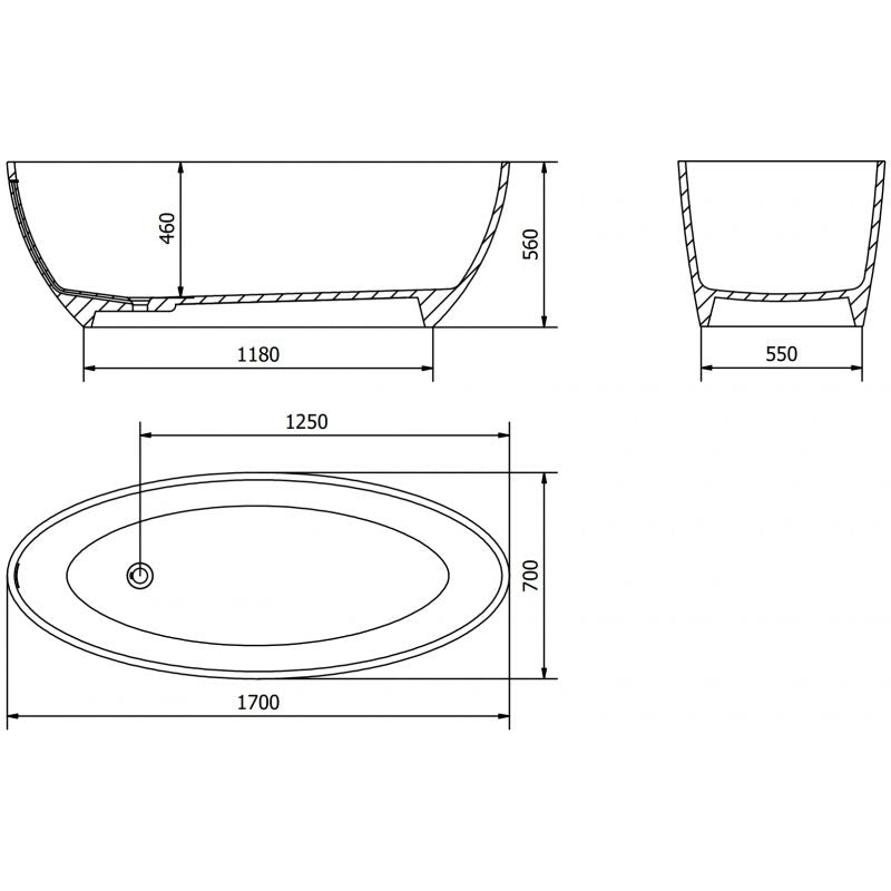Mexen Prato fritstående badekar i konglomerat 170 x 70 cm hvid mat