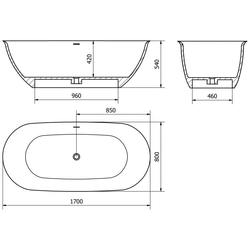 Fritstående badekar i konglomerat Mexen Siena 170 x 80 cm beton mat 1 stk.
