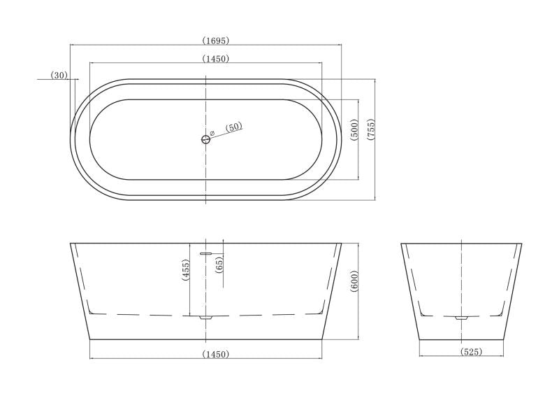 Fritstående badekar Durasan Sky 170 x 75 x 60 cm hvid