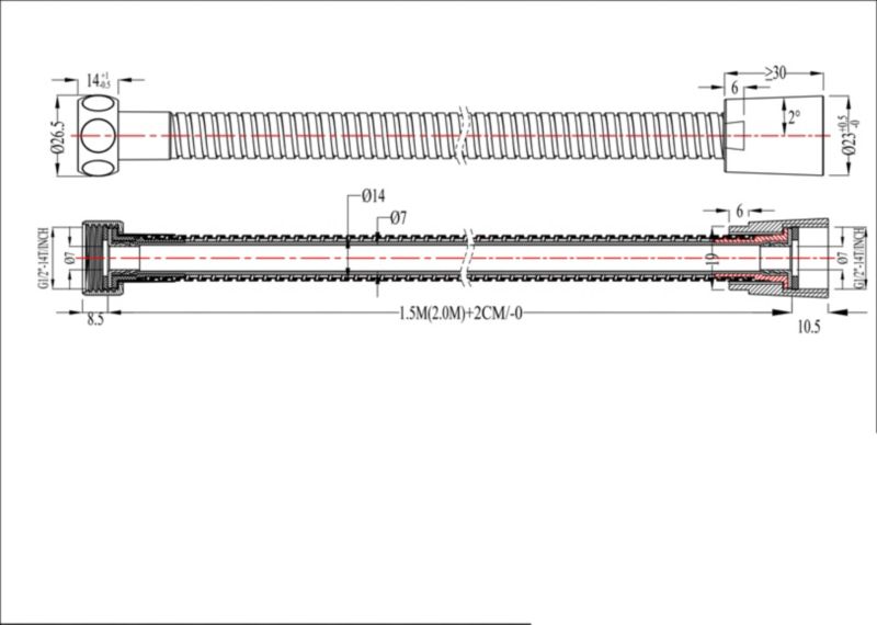 Bruseslange 1,5 m Inox Mat PVC og Rustfrit Stål