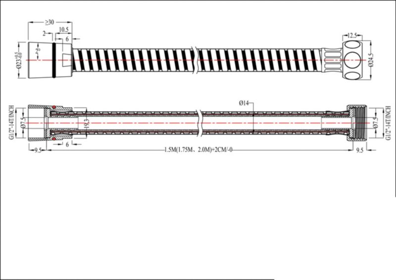 GoodHome PVC bruserslange 1,75 m i sølv