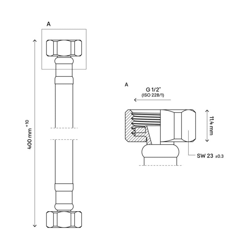Flomasta vandtilslutningsslange GW1/2" x GW1/2" 60 cm