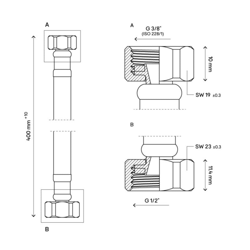 Flomasta vandtilslutningsslange GW3/8" x GW1/2" 60 cm