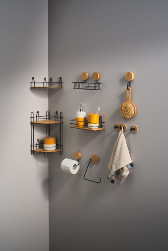 Bisk Umbra Plus håndklædeholder med bambus, sort