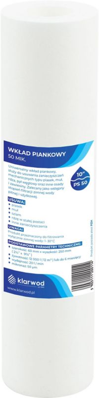 Klarwod polypropylenfilterindsats til 10 PS filter, 50 mikron