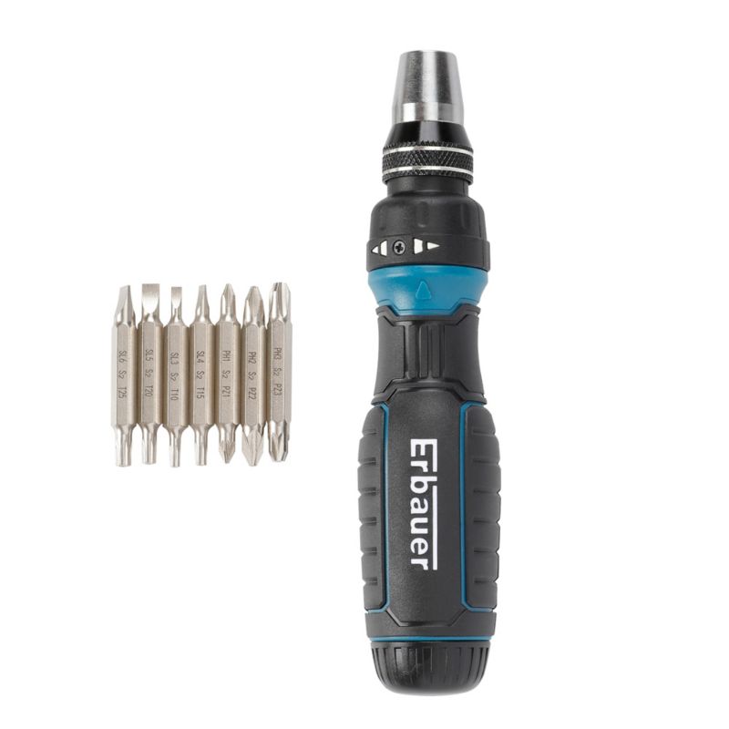 Erbauer 14-i-1 ratelskruetrækker med bits