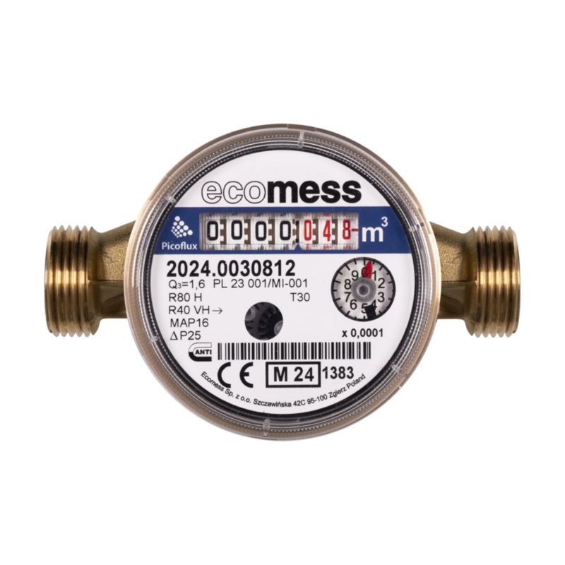 Vandmåler til koldt vand Ecomess Picoflux 1/2" 1,6 m3/t
