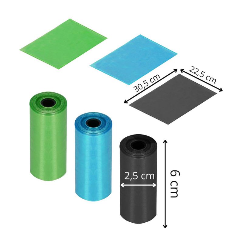 Springos hundeaffaldsposer 18 stk. farvede poser til hundeafføring, 3 ruller, 1 sæt