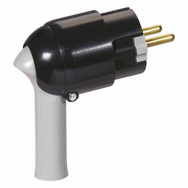 Legrand 2P stik med jordforbindelse i sort med løftearm