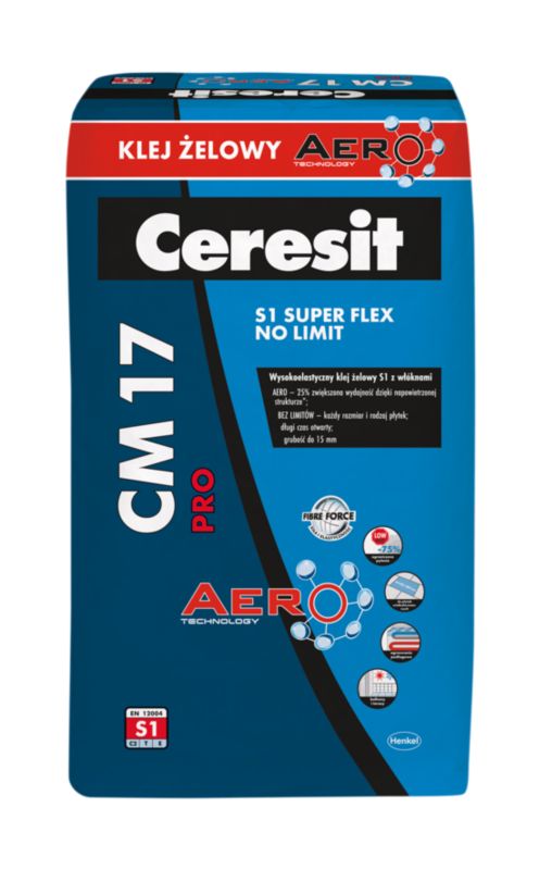 Høj-elastisk gelklæber Ceresit CM 17 pro S1 med No Limit-fibre 22,5 kg