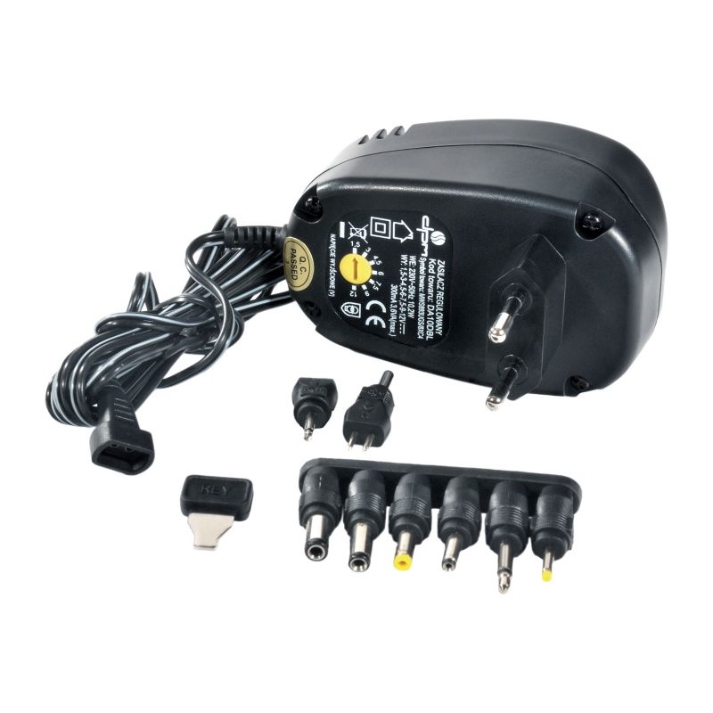 Stabiliseret strømforsyning DPM Solid 300 mA med 8 udskiftelige stik