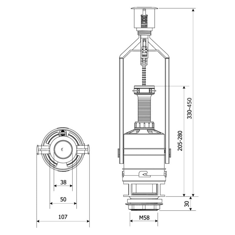 Spuleventil til Kompakt Bis KK-Pol cisterne med stopknap, 1 stk.