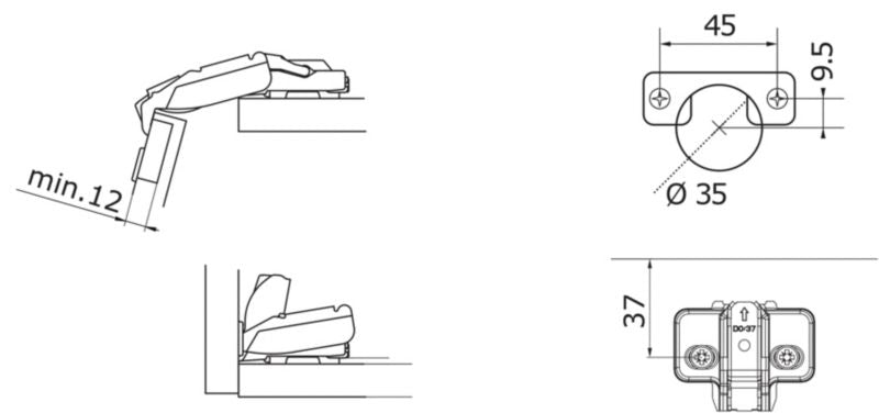 Kombu 165° hængsel med blød lukning