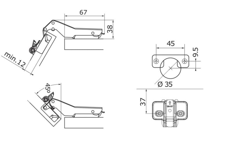 GoodHome Kombu 45 hængsel til hjørneskab