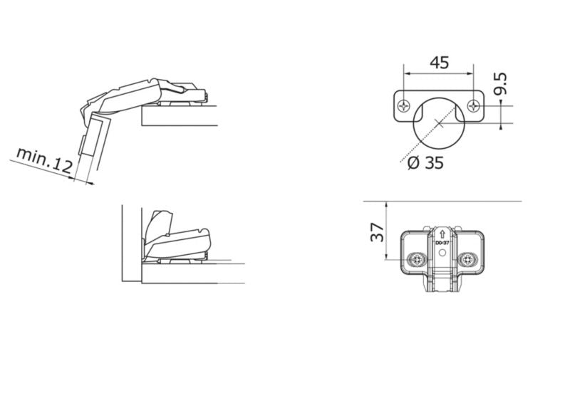 Stand-hængsel til skabe Titus 165°