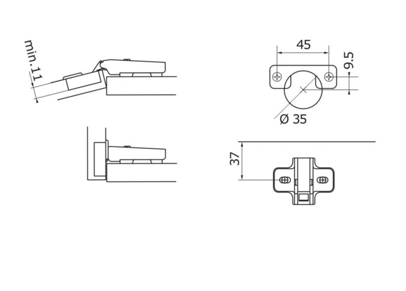 Standard hængsel til Titus skabe 110°