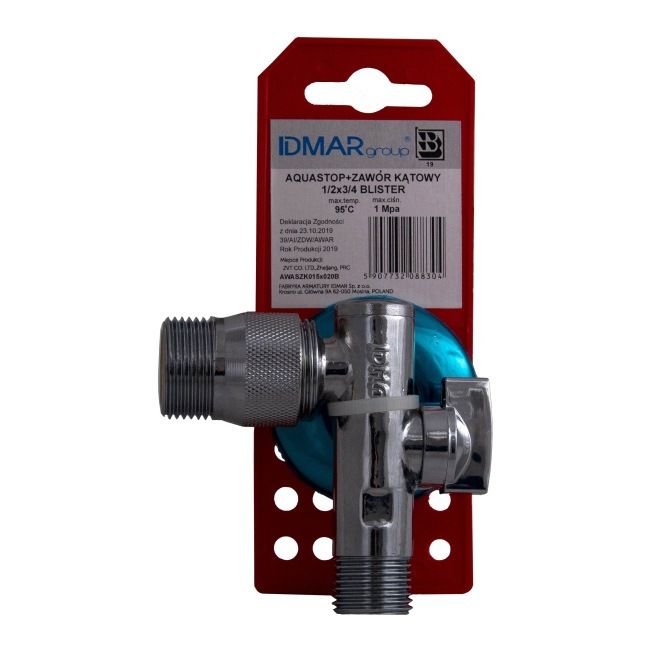 Aquastop vinkelformet ventil 1/2"x3/4"