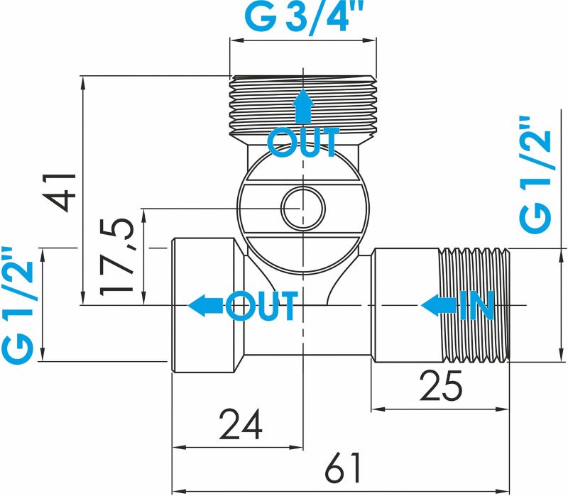 Vinkelkugleventil 1/2" x 1/2" x 3/4"