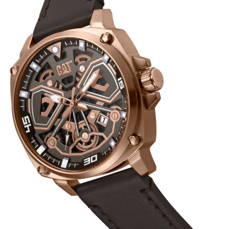 Caterpillar stålur 44 mm med læderrem, 1 stk.