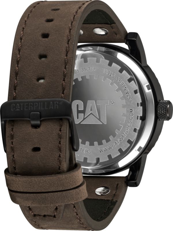 Caterpillar Utility 3H stålur med dato og læderrem, 1 stk.