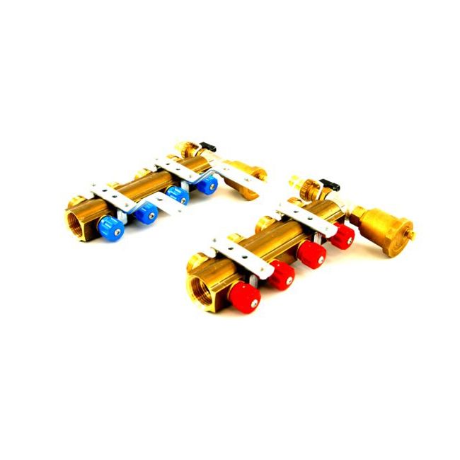 Kollektorsæt med 4 ventiler til gulvvarme