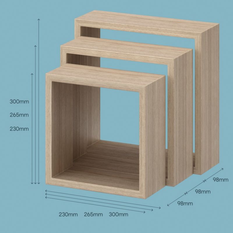 Sæt med 3 Form Rigga Kubik hylder i eg