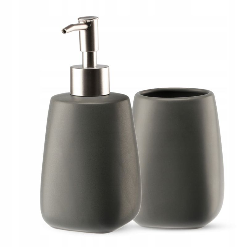 KADAX badeværelsessæt grå dispenser + bæger 2 stk.