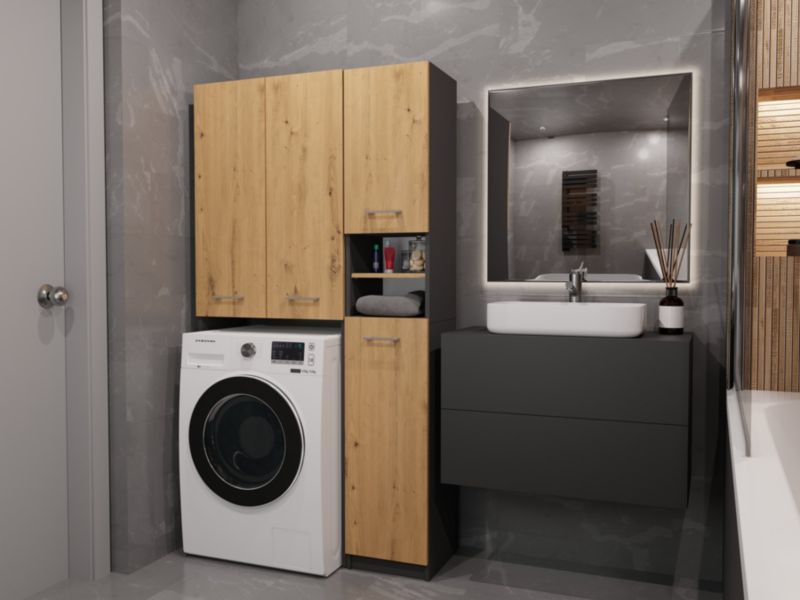 Badeværelsessæt Topeshop Marpol DD Skab Antracit Artisan Eg 30x96x180 cm 1 stk.