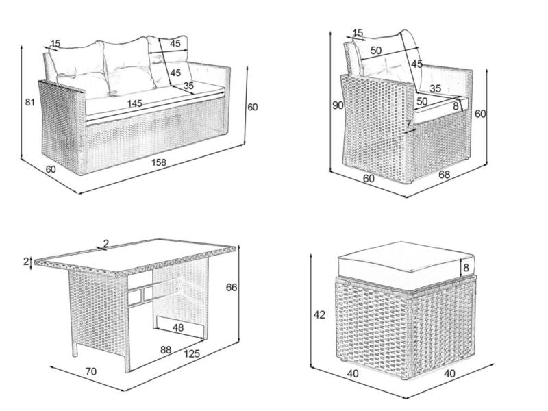 Havesæt MebleMWM Monako i grå teknorattan med grå puder-03, 1 sæt