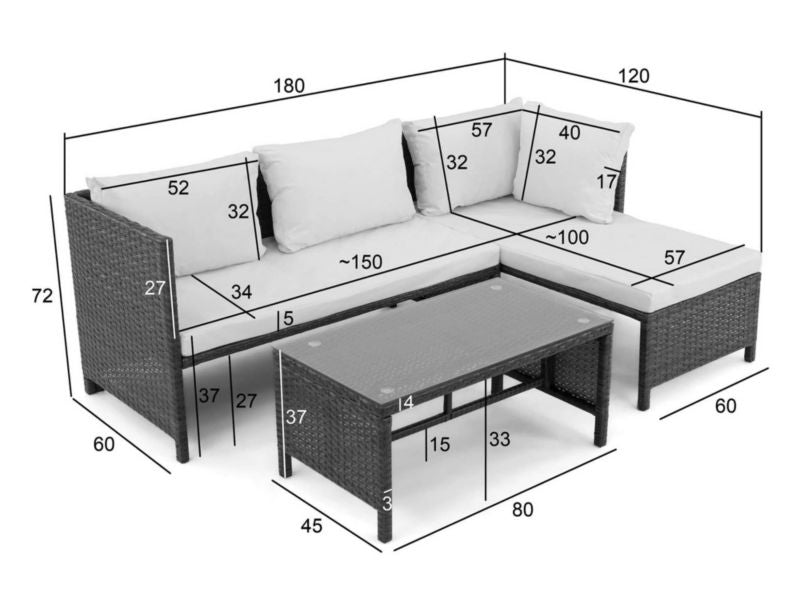 Møbelsæt til haven MebleMWM Nicea til 4 personer i sort syntetisk flet, 1 sæt