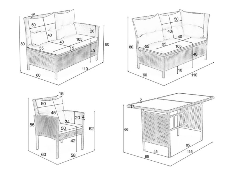 MøbelMWM Paris Big udendørsmøbelsæt i grå teknorattan med grå puder - 1 sæt